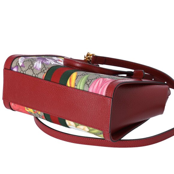 GUCCI Ophidia GG Flora Tote Bag 547551 Brown Red Multi PVC Leather - Picture 7 of 8
